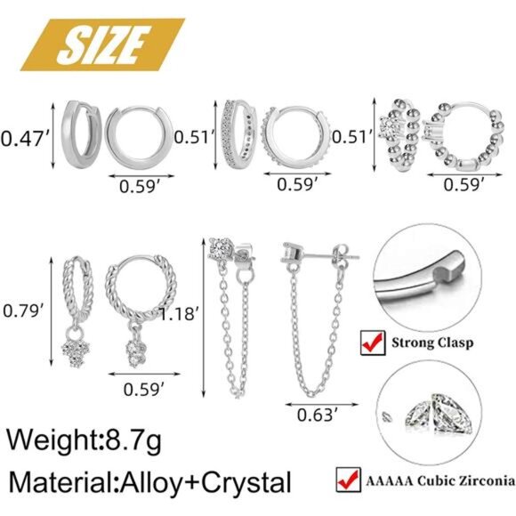 5 Pairs Gold Silver Huggies Hoop Earrings Set for Women Girls Small Dangle - Picture 6 of 7